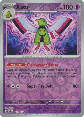 Xatu - 026/091 - Rare - Reverse Holo - Paldean Fates